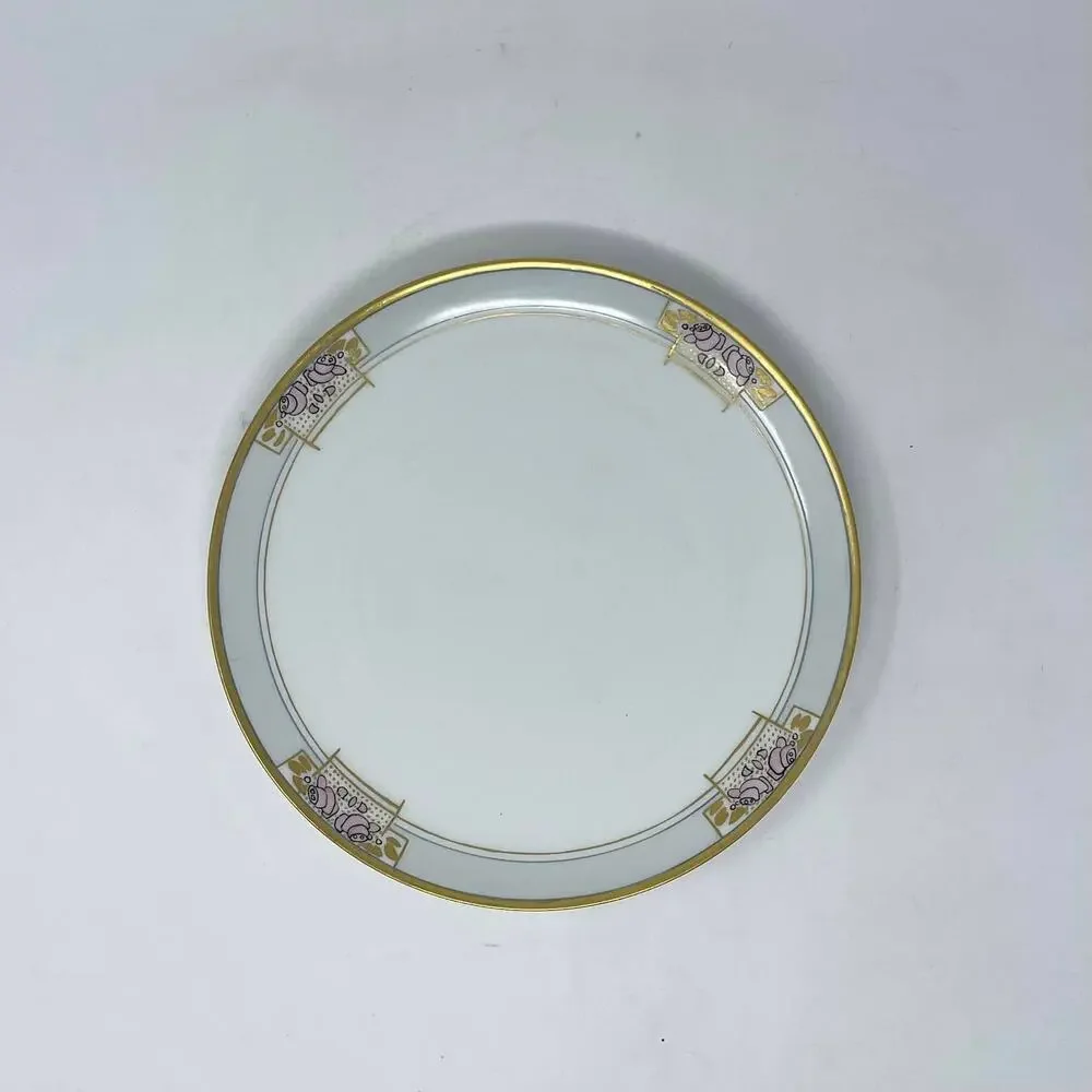 Haviland France White Gold Rim Pink Blue Art Deco Floral China Plate Set of‎ 4
